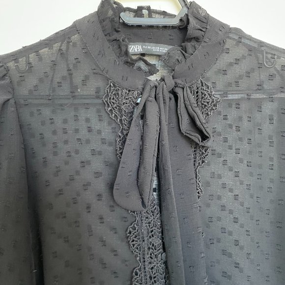 Zara sheer blouse with buttons and neck tie - Picture 5 of 5